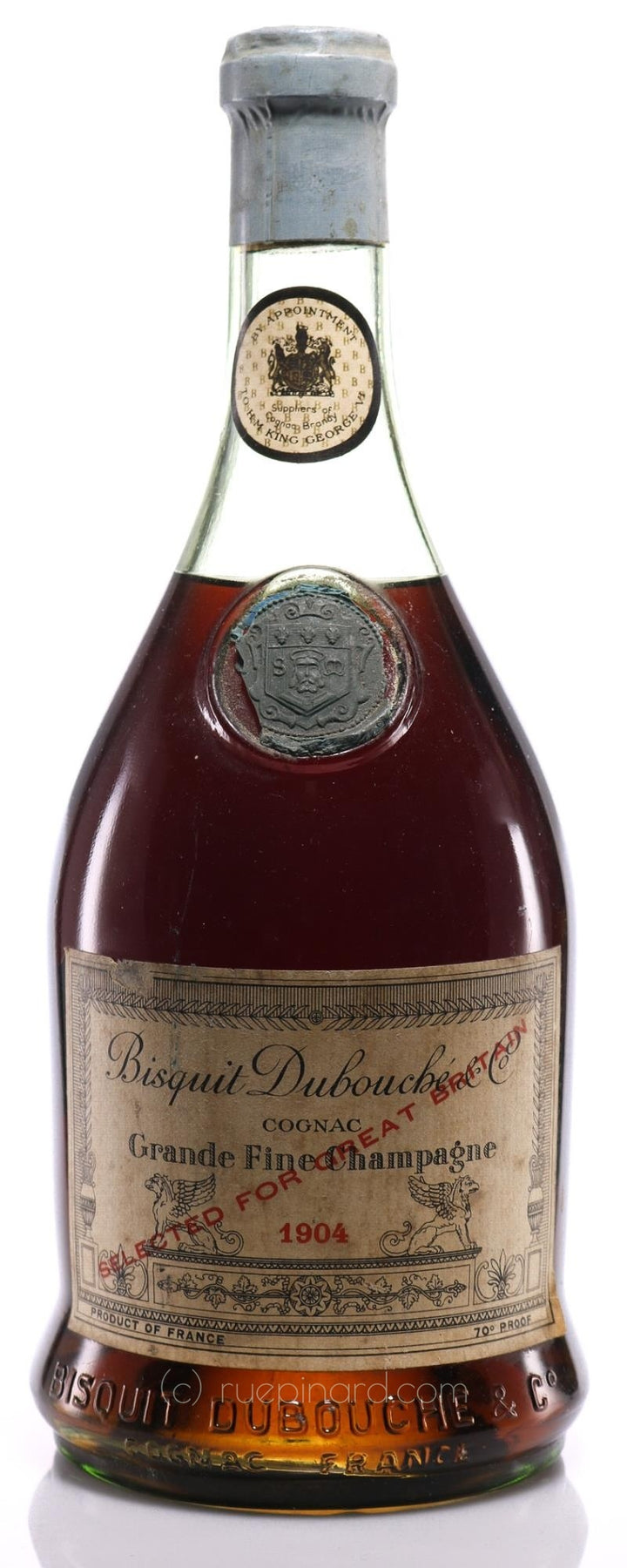 1904 Bisquit Dubouché Cognac Grande Fine Champagne, Britain Waxbutton, Crested Bottle - Rue Pinard